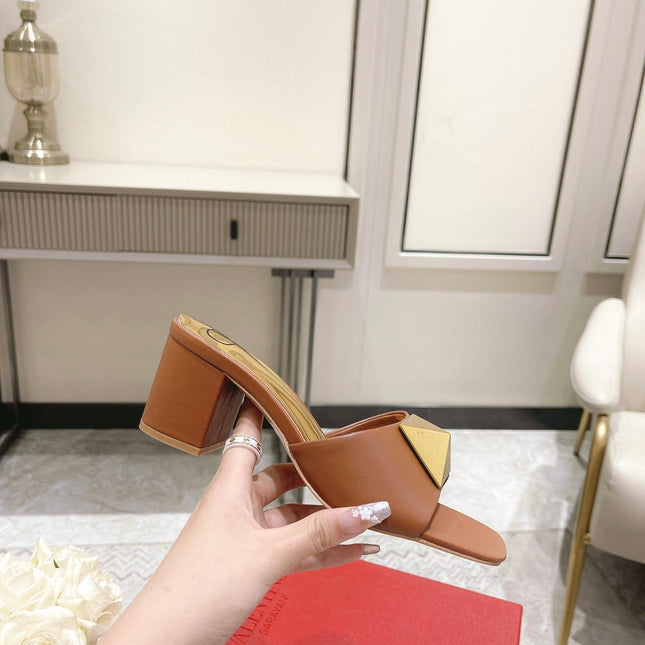 ONE STUD HEELED MULE 60 MM IN BRONZE BROWN CALFSKIN