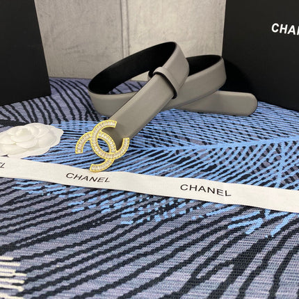 CHANEL 25S BELT 30 MM IN GREY CALFSKIN WITH GOLD HARDWARE 615093