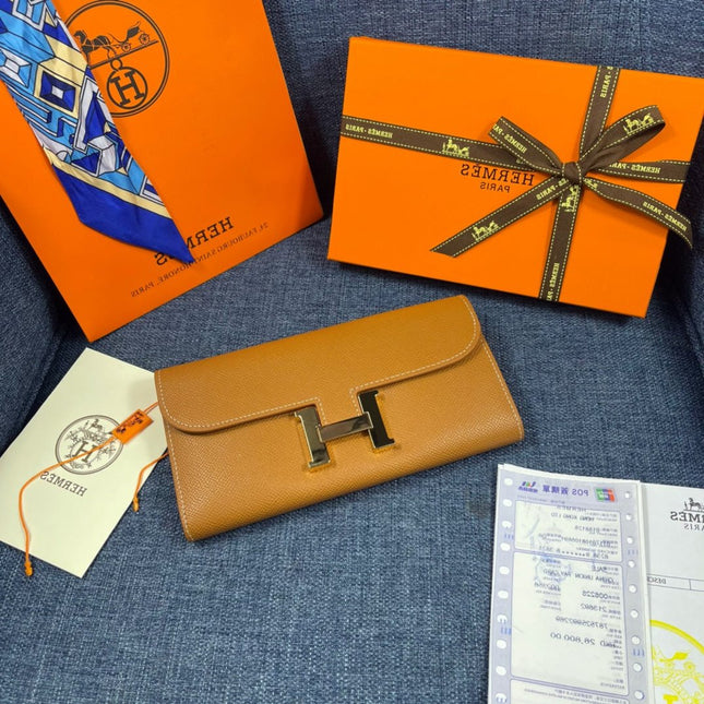 HM CLUTCH CONSTANCE 22 BRONZE CALFSKIN GOLD HARDWARE