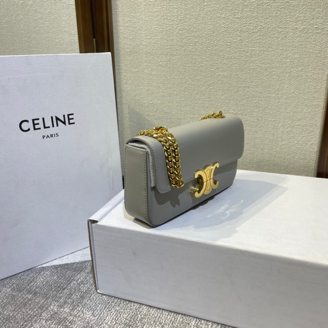 CHAIN EMBOSSED ARMPIT BAG 20 IN STONE GRAY CALFSKIN