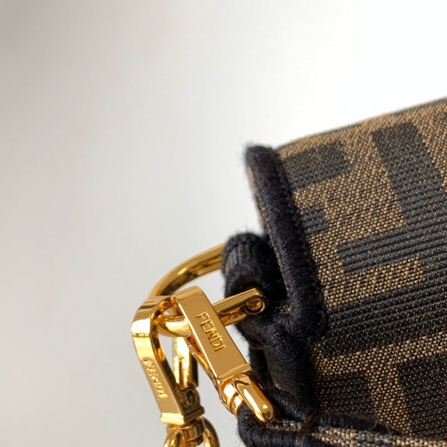 Fend Baguette 20 Brown FF Jacquard Fabric Bag Ghw