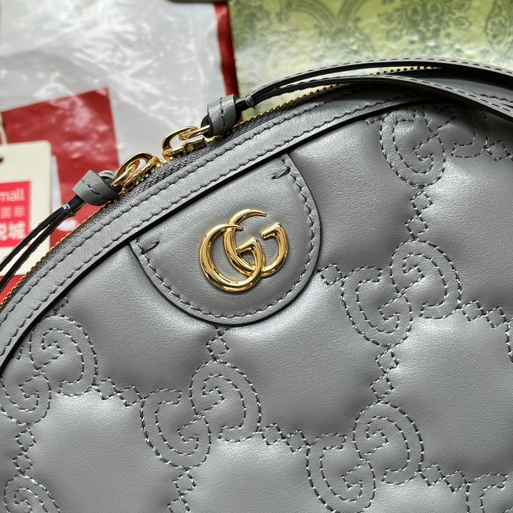 MATELASSÉ LEATHER SHOULDER BAG 23 IN GRAY EMBOSSED CALFSKIN GOLD HARDWARE