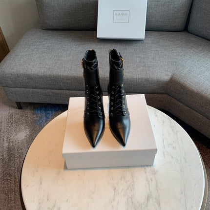 BALMAIN 26S LACE-UP ANKLE BOOTS 105 MM IN BLACK CALFSKIN