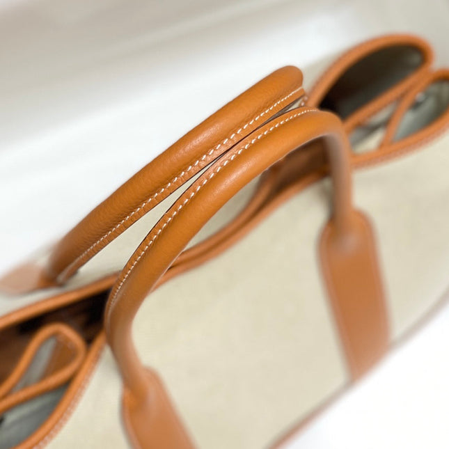 GARDEN PARTY 36CM IN WHITE TOILETS COTTON CANVAS AND BROWN CALFSKIN