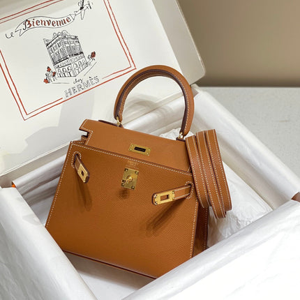 KELLY MINI 20 BAG IN BRONZE BROWN CALFSKIN WITH GOLD HARDWARE