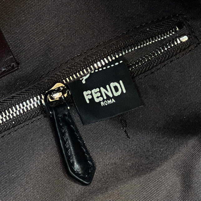 FENDI STRIKE LARGE 46 FF MOCHA BROWN JACQUARD FABRIC BACKPACK
