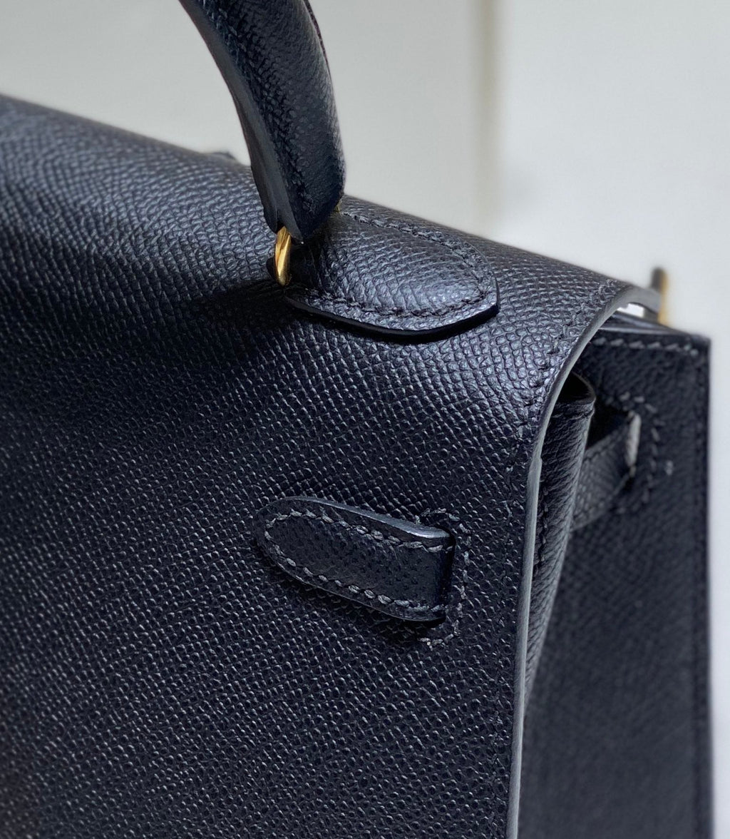 KELLY MINI 20 BAG IN BLACK CALFSKIN WITH GOLD HARDWARE