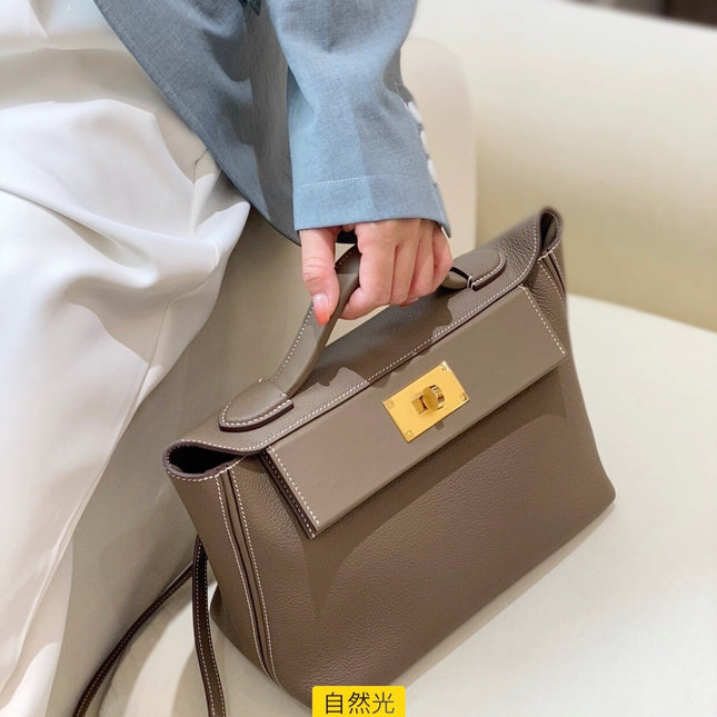 MINI 24/24 29CM IN TOGO ETOUPE EVERCOLOR CALFSKIN GOLD KELLY BUCKLE