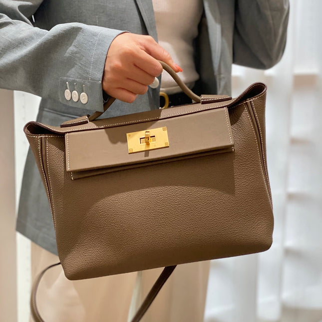 MINI 24/24 29CM IN TOGO ETOUPE EVERCOLOR CALFSKIN GOLD KELLY BUCKLE