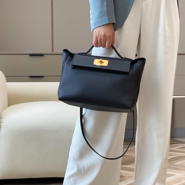 MINI 24/24 29CM IN BLACK EVERCOLOR CALFSKIN GOLD KELLY BUCKLE