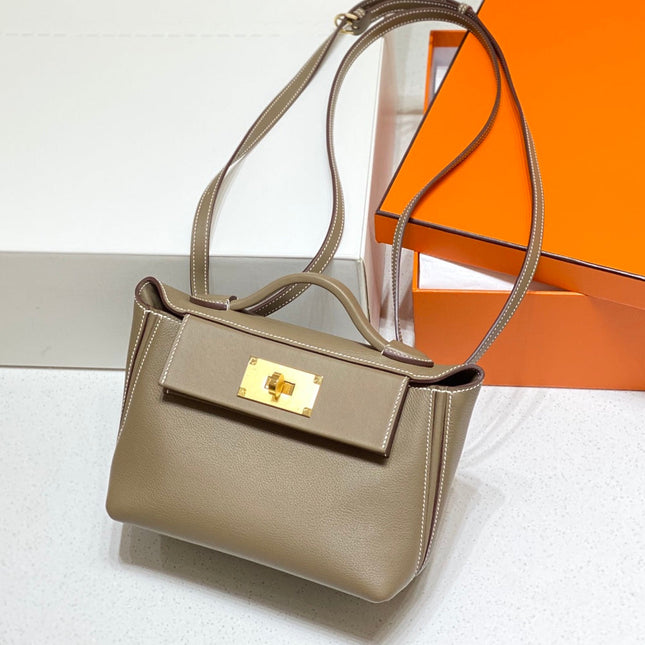 MINI 24/24 21CM IN TOGO ETOUPE EVERCOLOR CALFSKIN GOLD KELLY BUCKLE