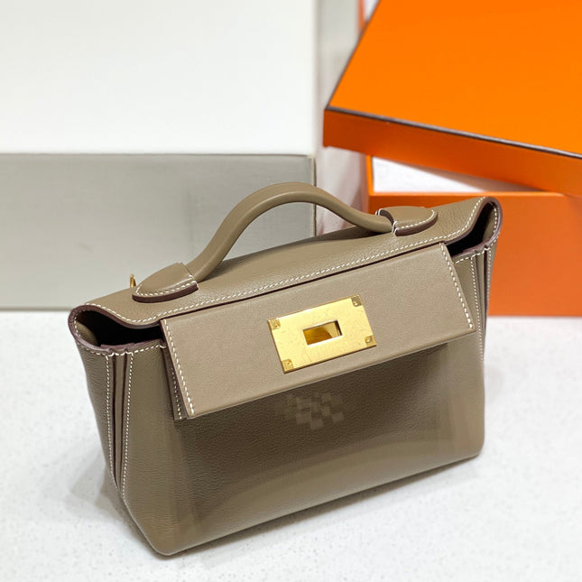 MINI 24/24 21CM IN TOGO ETOUPE EVERCOLOR CALFSKIN GOLD KELLY BUCKLE