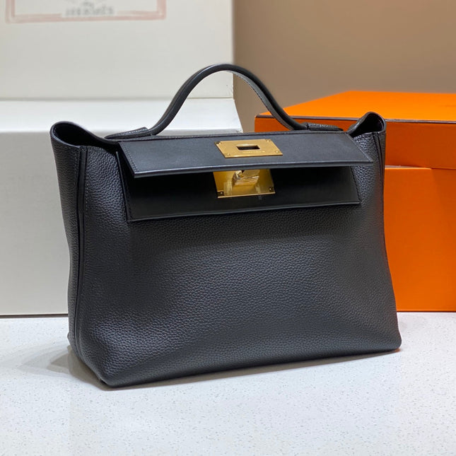 MINI 24/24 29CM IN BLACK EVERCOLOR CALFSKIN GOLD KELLY BUCKLE