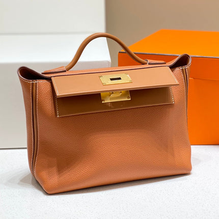 MINI 24/24 29CM IN ORANGE MINIMUM EVERCOLOR CALFSKIN GOLD KELLY BUCKLE