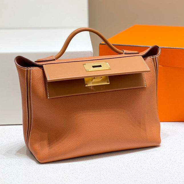 MINI 24/24 29CM IN ORANGE MINIMUM EVERCOLOR CALFSKIN GOLD KELLY BUCKLE