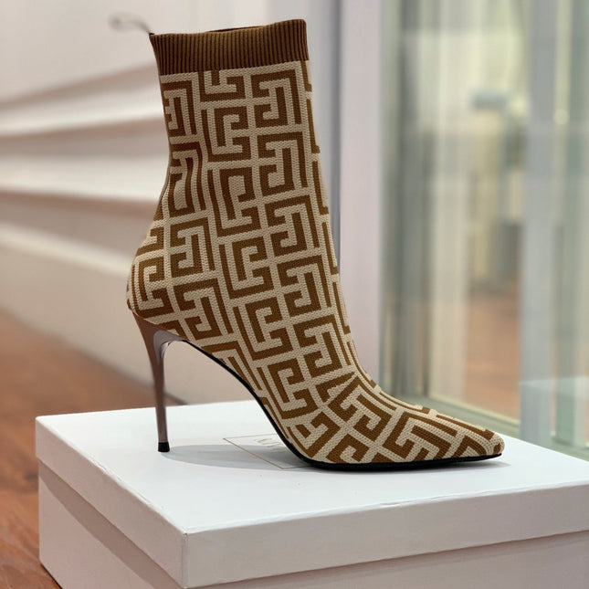 BALMAIN 26S BOOTS 105 MM IN BROWN AND BEIGE FLYKNIT STYLE 10