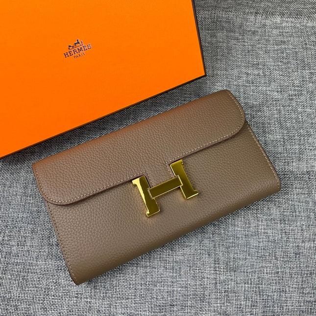 HM CLUTCH CONSTANCE 22 ASH BROWN CALFSKIN GOLD HARDWARE