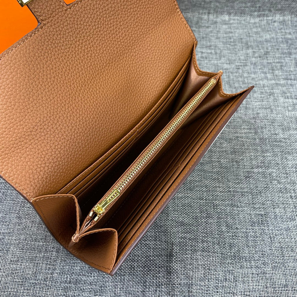HM CLUTCH CONSTANCE 22 COPPER CALFSKIN GOLD HARDWARE