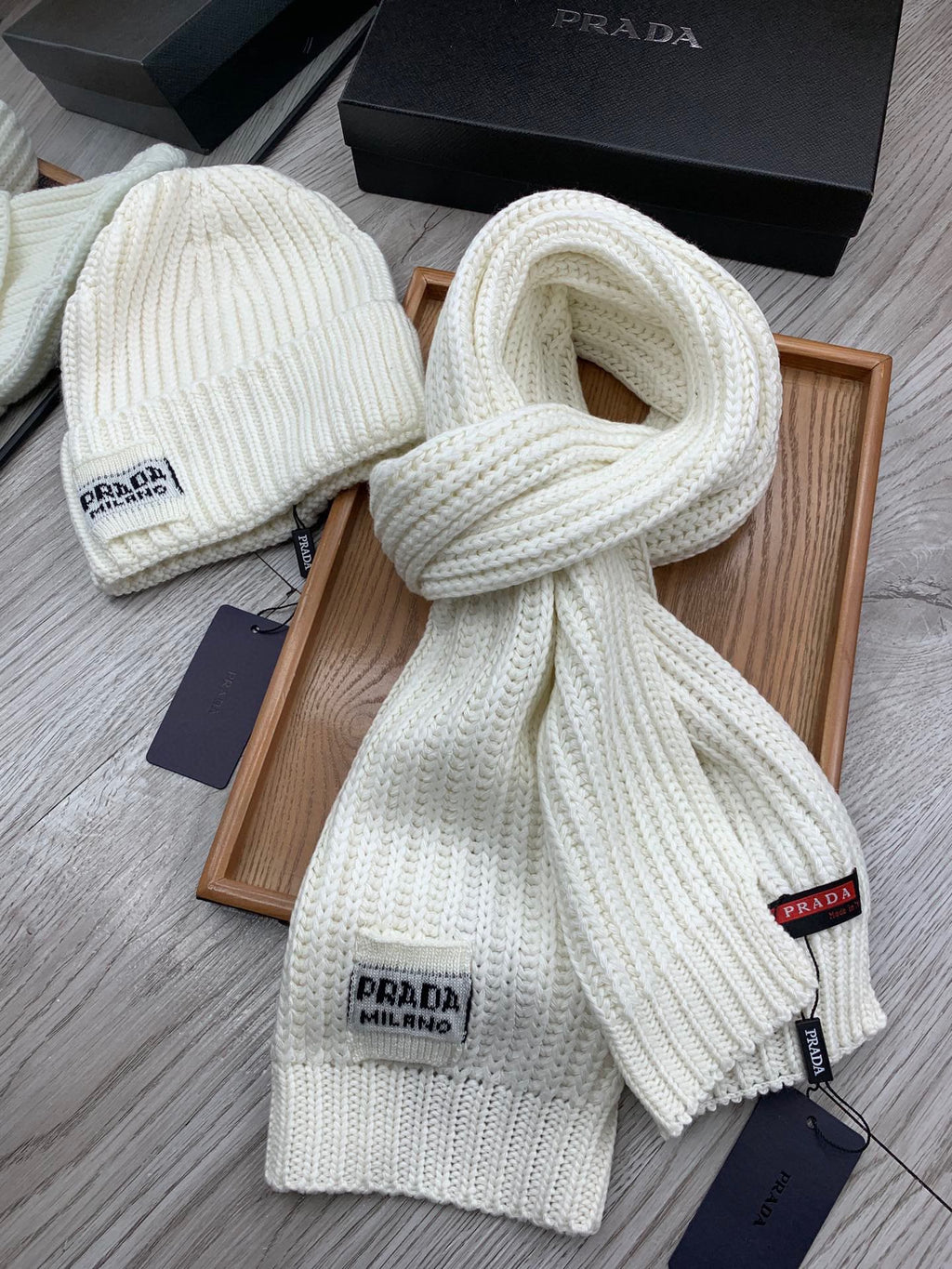 SET SCARF AND HAT IN WHITE WOOL AND RABBIT FUR 388991
