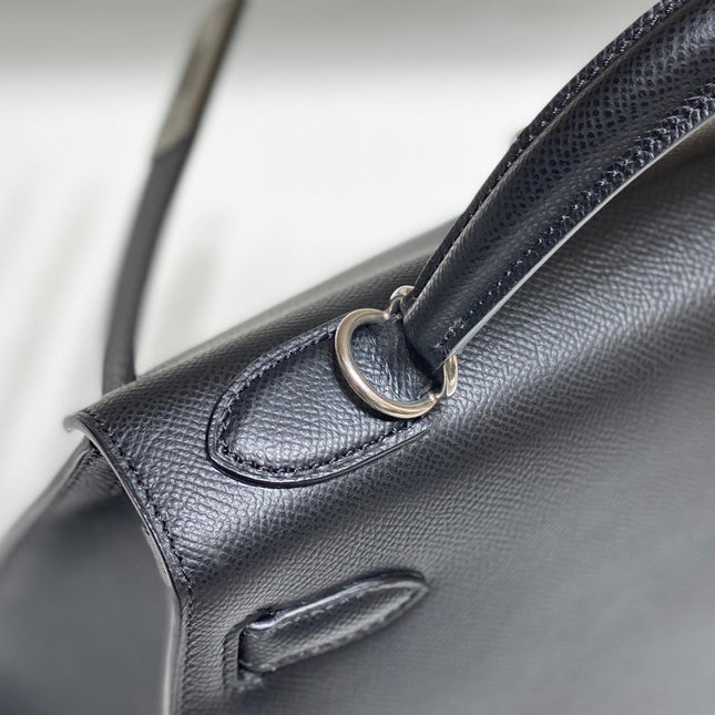 KELLY 28CM IN NOIR EPSOM CALFSKIN SILVER HARDWARE