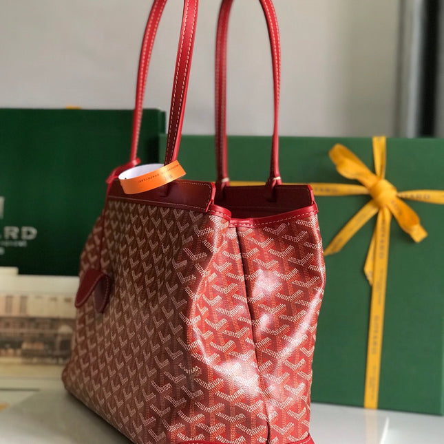 BELLECHASSE BIAUDE PM BAG 36 IN CLASSIC RED GOYARDINE CANVAS AND CALFSKIN TRIM