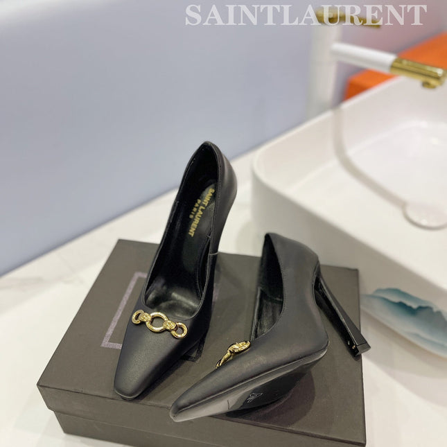 SL SILVANA CHAIN PUMPS BLACK CALFSKIN