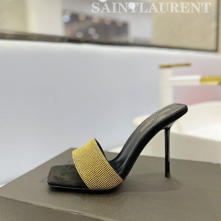 SL LUCKY GOLD CRYSTAL HIGH HEELS BLACK CALFSKIN