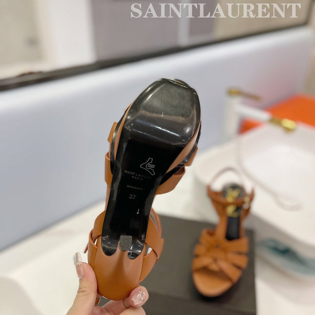 YSL HIGH HEELS 103MM IN BROWN CALFSKIN