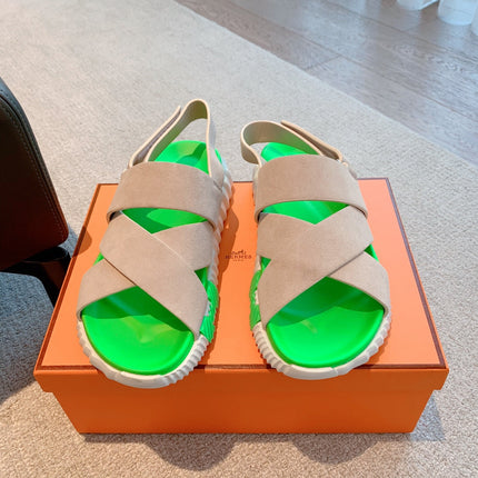 HM ELECTRIC SANDAL PARAKEET AND KHAKI CALFSKIN