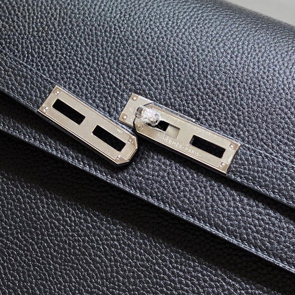 KELLY DEPECHES 38 BRIEFCASE IN BLACK TOGO CALFSKIN SILVER HARDWARE
