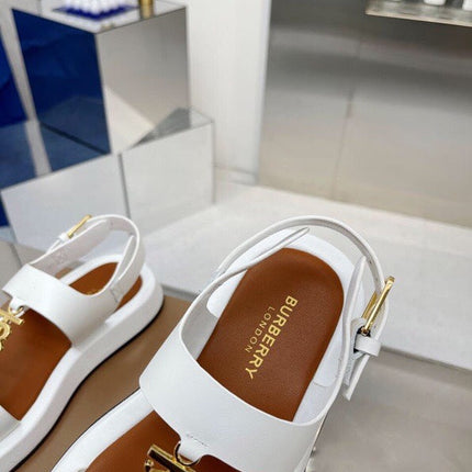 BURBERRY 26S STRAP SANDALS IN WHITE AND CARAMEL BROWN CALFSKIN