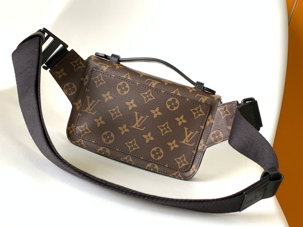 LV 25S S LOCK MESSENGER BAG 21 IN PURPLE AND BROWN MONOGRAM MACASSAR CANVAS