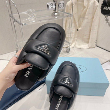 PRA SOFT PADDED NAPPA SHEARLING MULES BLACK LAMBSKIN