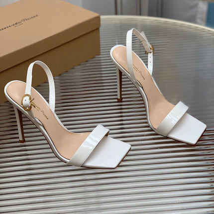 GIANVITO ROSSI 26S RIBBON HEELS 105 MM IN WHITE PATENT LAMBSKIN