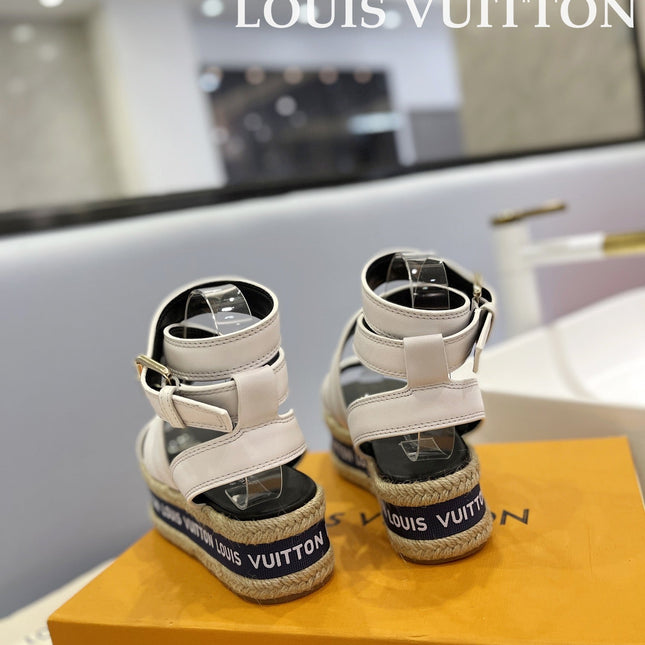LV 26S WEDGE SANDALS 70 MM IN WHITE AND BLACK LAMBSKIN