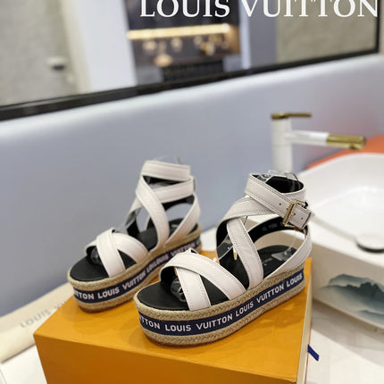 LV 26S WEDGE SANDALS 70 MM IN WHITE AND BLACK LAMBSKIN