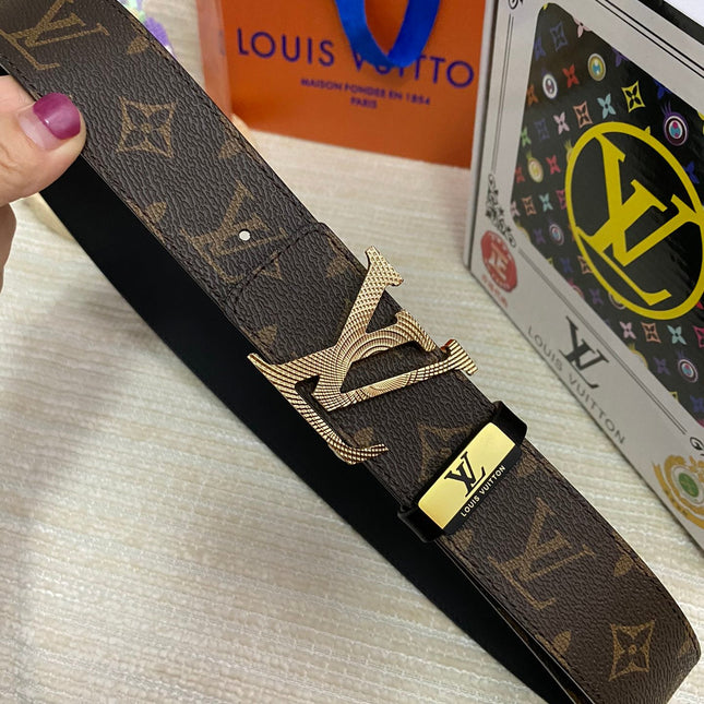 LV 25S BELT 38 MM IN DARK BROWN CALFSKIN PRINT PATTERNS 593286