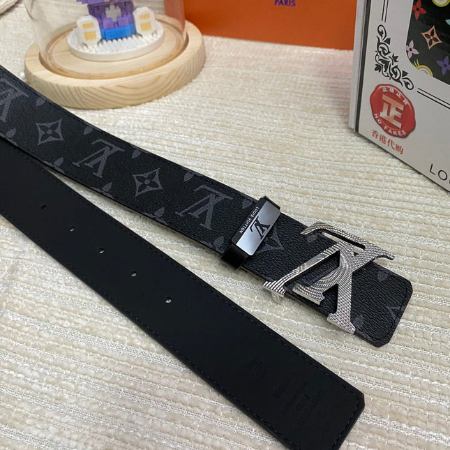 LV 25S BELT 38 MM IN BLACK CALFSKIN PRINT PATTERNS 593287
