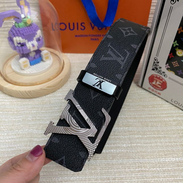 LV 25S BELT 38 MM IN BLACK CALFSKIN PRINT PATTERNS 593287