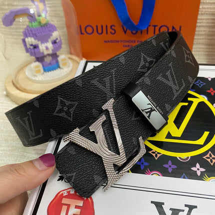 LV 25S BELT 38 MM IN BLACK CALFSKIN PRINT PATTERNS 593287