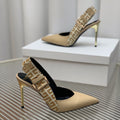 BALMAIN 25S SLINGBACK SHOES 95MM IN LIGHT BROWN CALFSKIN