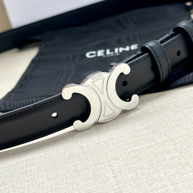 Medium Triomphe Belt 25mm Black Calfskin Shw