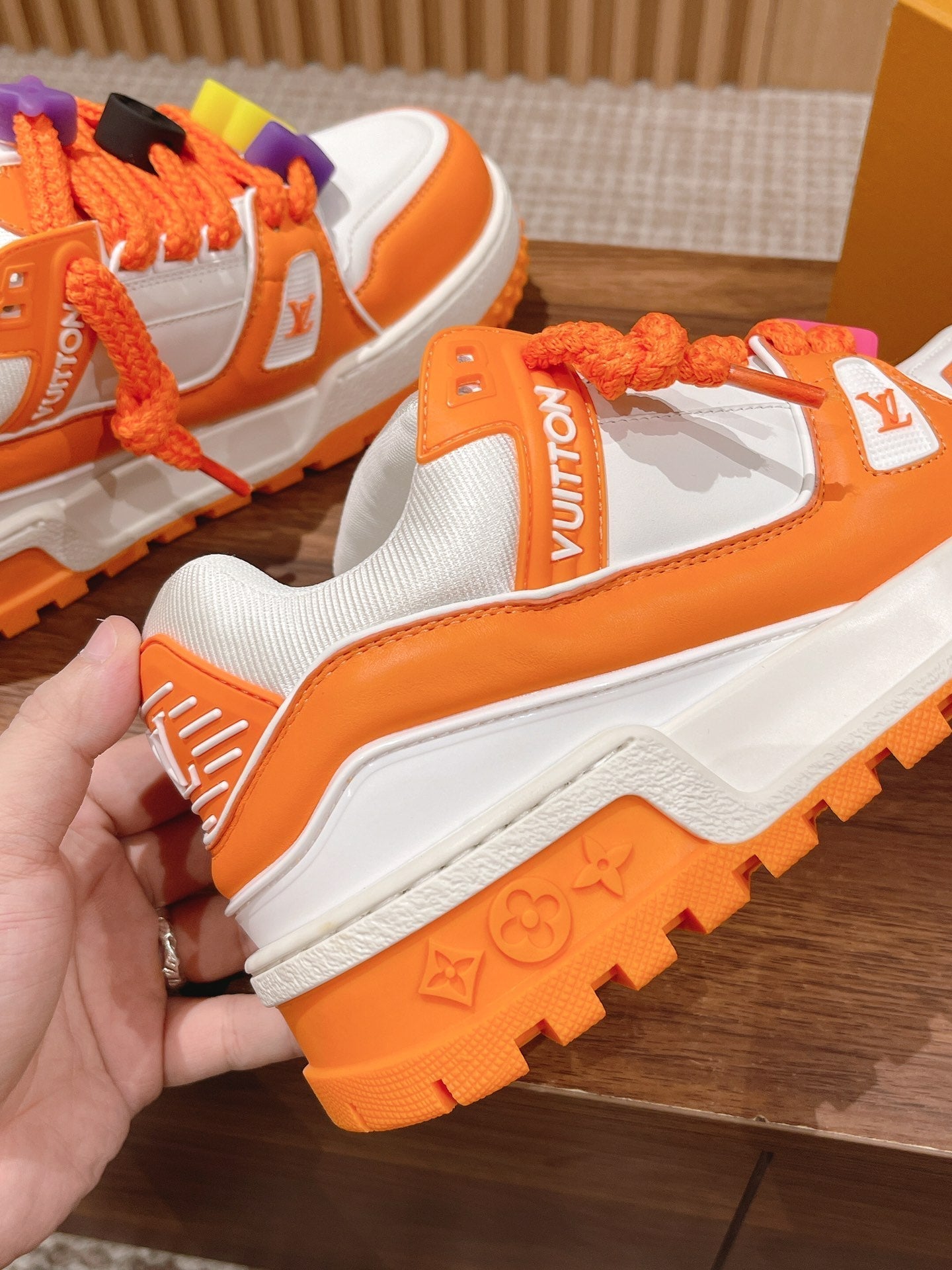 LV Trainer Maxi Sneaker White Mix Orange Calfskin