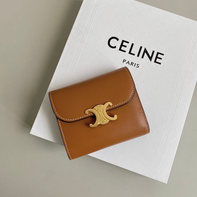 TRIPHOME 10 TRIFOLD WALLET CALFSKIN CINNAMON BROWN