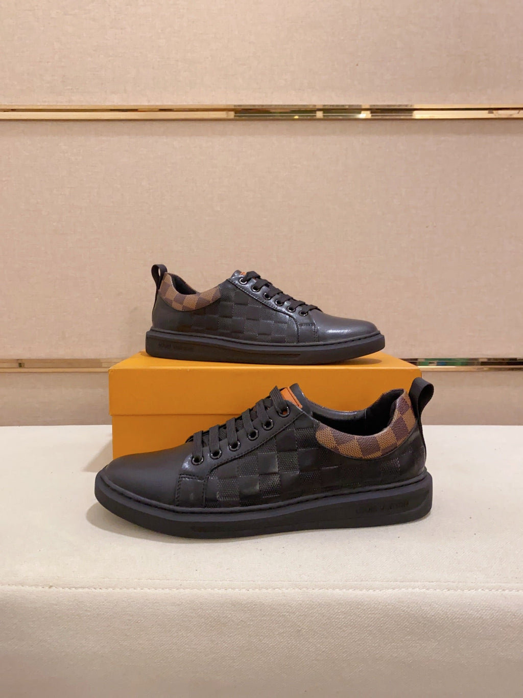 LV TRAINER SNEAKER BLACK DAMIER JACQUARD AND CALFSKIN