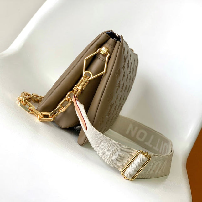 COUSSIN PM 26 IN BROWN MONOGRAM EMBOSSED LAMBSKIN GOLD HARDWARE