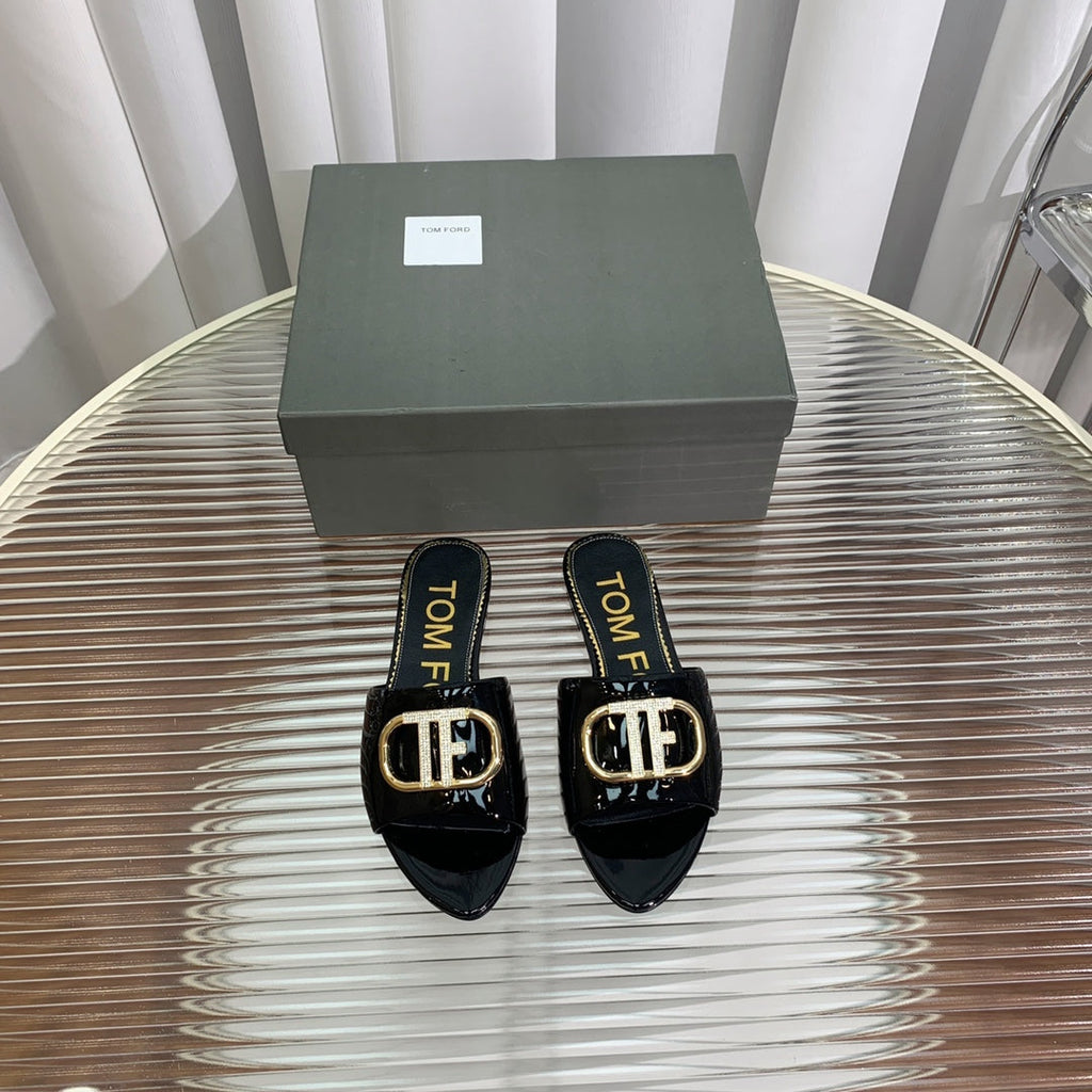 FLAT SLIDE IN BLACK METALLIC CALFSKIN