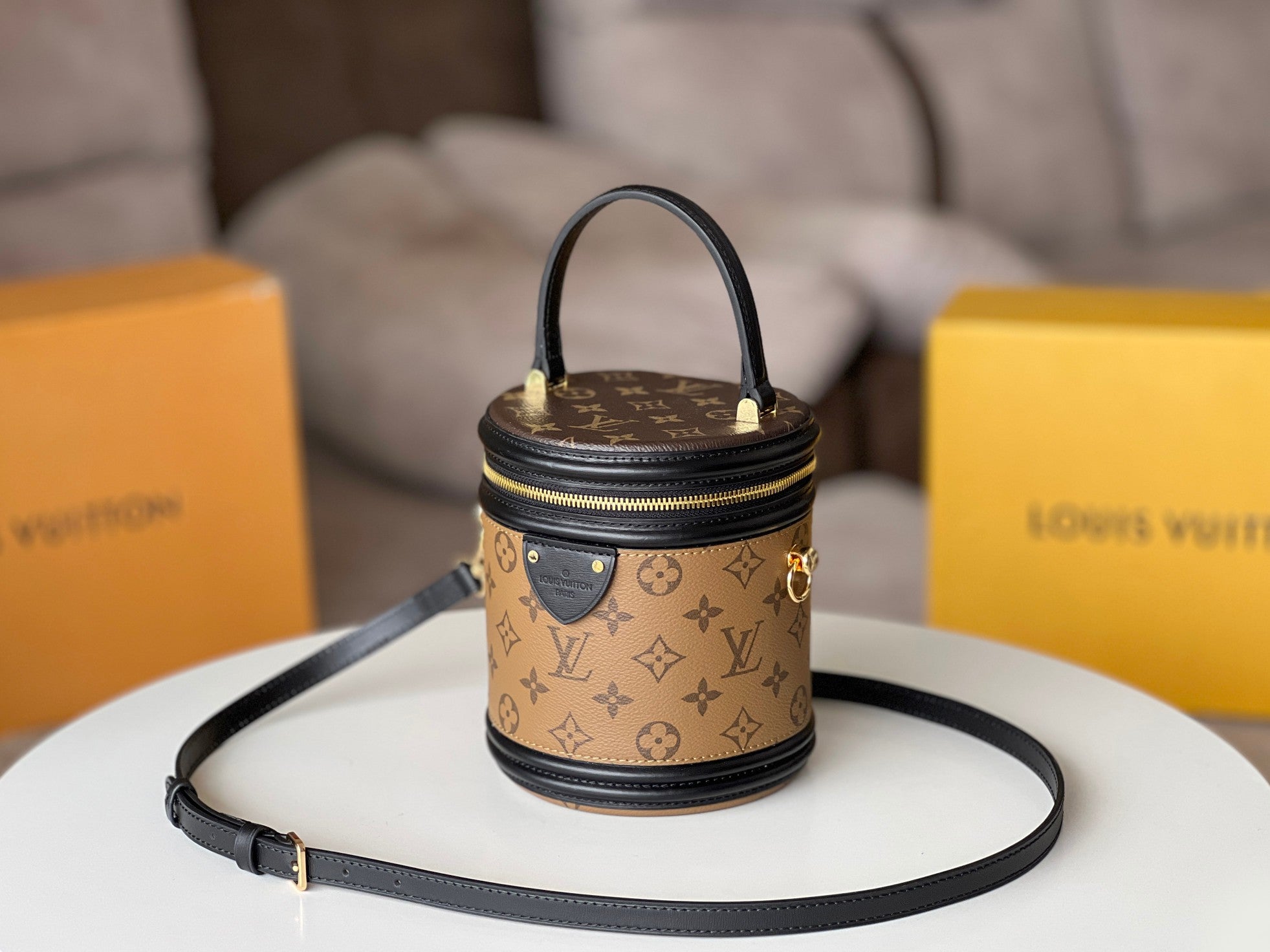 LV 25S PETIT NOE  16 IN BROWN MONOGRAM COATED CANVAS LEATHER TRIM BLACK