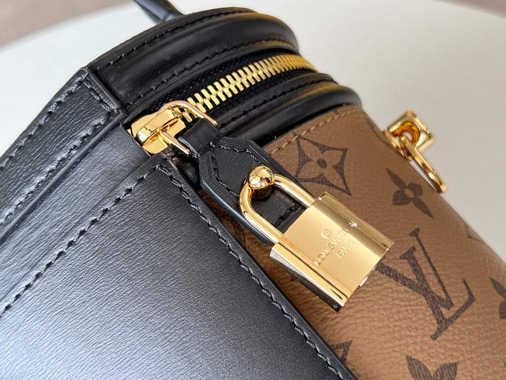 LV 25S PETIT NOE  16 IN BROWN MONOGRAM COATED CANVAS LEATHER TRIM BLACK