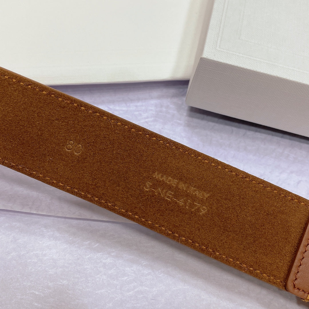 CL LARGE 35MM TWIN TRIOMPHE BELT IN BRONZE BROWN CALFSKIN SILVER HARDWARE